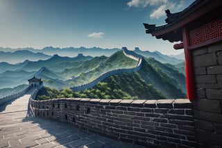 Chinese-style background picture, Chinese-style architecture, the Great Wall and other elements in it, realistic, 8K