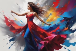 "She danced in the center of an explosion of colors, (((full height: 1.4))), like the embodiment of pure creativity and passion. Her lush red dress was like a stream of energy, spinning and shimmering with the rhythm of her movements. Bright, multi-colored splashes flew around her , creating the feeling of a living picture, filled with emotion and life. Her gaze was full of determination and strength, as if she was controlling this whirlwind of color and form. What is the story behind this magic? painting in the style of artists such as Russ Mills, Sakimichan, Vlop, Leush, Artgerm, Darek Zabrocki and Jean-Baptiste Monge,DissolveSdxl0,scenery