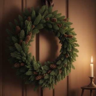 Generate hyper realistic image of a beautiful Christmas wreath,Masterpiece