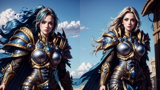 2 girl
random hair 
standing side by side
golden armor
wearing armor  ,Young beauty spirit ,wowdk,photorealistic