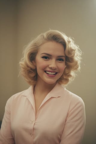 ((( 1950s age style)))
(((gorgeous nordic looking in a mirror, in a large room)))
(((Wide angle,full body shot)))
(((retro environment,melancholic tone,charming light,dramatic contrast between light and dark,pastel colors:1.2)))
(((hasselblad 70mm camera films))) 
(((beautiful smile, open mouth, happy, laughter)))
(((white wavy hair)))
((( bob_curt hair, short hair)))
(((dappled sunlight,elegant,
the theme of rainbow,cinematic lighting,rainbow like radiance,rich emotional)))
cinematic moviemaker style,dripping paint