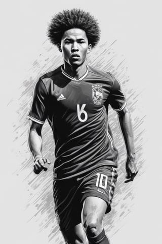 (((create Kim Jung Gi style illustration)))
(((footballer, Brazil national team,afro hair,detailed sports uniform)))

(((Very detailed chinese ink Kim Jung Gi style drawing,  brush marks)))
(((Monochrome, black and white)))
(((full body shot from distance)))
Monochrome,Leonardo Style