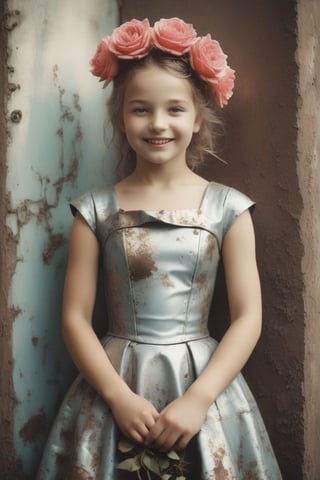 (((Robot/little girl made metal style of gum ruby bichromate)))
(((light  silver dark, disfigured forms))) 
(((beautiful smile, open mouth)))
(((religious subjects dress flowers roses)))
(((1950s age style)))
(((posing for camera,pose pin-up)))(((bronze,silver,bichromate)))
(((hasselblad 70mm camera films)))(((Masterpiece,  Best quality,  Insanely detailed fashion,  atmosphere Futuristic neón elegant))),patina metal skin,pms style, cinematic moviemaker style