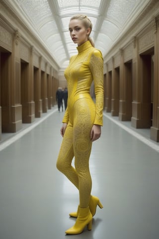 (((iconic,futuristic-sci-fi but extremely beautiful),  pea yellow)
(((intricate details, masterpiece, best quality)))
(((Wide angle, full body shot, profile view)))
(((dynamic pose, looking at viewer))) 
by Diane Arbus