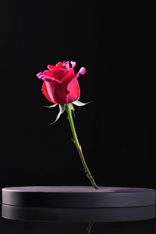 ArtMachina, cyb-3d-art, close up, masterpiece, best quality, ultra quality, levitating crystal rose, 3D, artistic, aestethic, minimalistic style, simple composition, majestic art, dark background, levitating,photo r3al, cinematic moviemaker style,IMGFIX