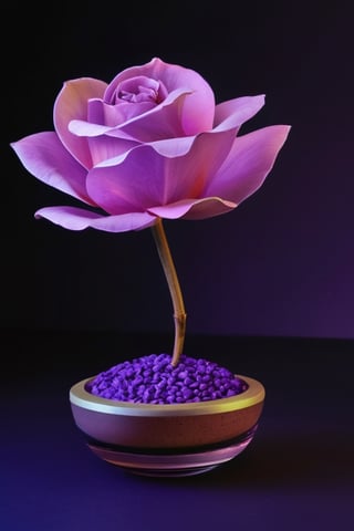 ArtMachina, cyb-3d-art, close up, (((Lilac,Beige,Maltese Terracotta, neon color)))masterpiece, best quality, ultra quality, levitating crystal rose, 3D, artistic, aestethic, minimalistic style, simple composition, majestic art, dark background, levitating,photo r3al, cinematic moviemaker style,IMGFIX