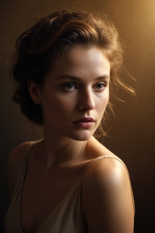 (((Iconic Woman extremely beautiful)))
(((moody atmosphere, ethereal glow, delicate interplay of light and shadow, captivating gaze, artistic expression, emotional resonance)))
(((Chiaroscuro gold colors background)))
(((View zoom,view detailed, dutch_angle)))
(((by Annie Leibovitz style,by Murata_Range style)))