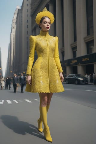 (((iconic,futuristic-sci-fi but extremely beautiful),  pea yellow)
(((intricate details, masterpiece, best quality)))
(((Wide angle, full body shot, profile view)))
(((dynamic pose, looking at viewer))) 
by Diane Arbus