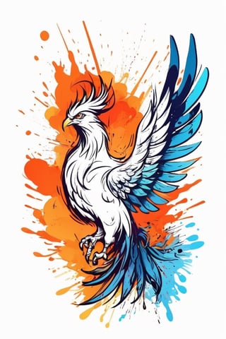 Centered image,  bits of color,  hand drawn,  realistic sketch,  Rough sketch,  bold lines,  splash art,  Artwork of T-shirt design,  white background,  phoenix,  hell,  moonlight,  flat illustration,  high contrast,  vibrant vector,  vector image,  8k,