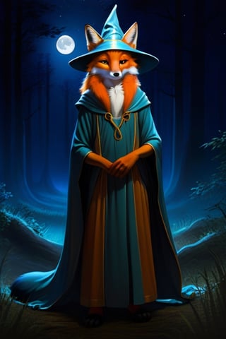 night moonlight forest  Personification fox wizard
 