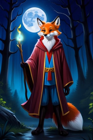 night moonlight forest Personification furry  fox  wizard