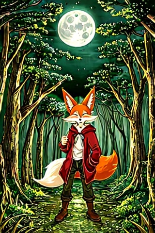 night moonlight forest Personification furry fox wizard