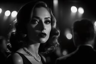 breathtaking ethereal film noir photograph, night jazz in dark and smokie night club . black and white, dark and moody style, Splash art, soft focus, focus on eyes, hyperrealistic, volumetric lighting, dramatic lighting, cinematic lighting, exquisite details, highly detailed, UHD, 64k resolution, hires