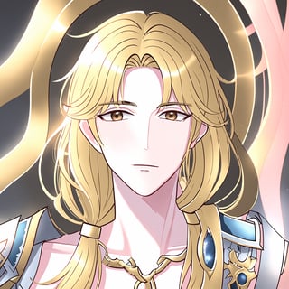 male wearing a badass battle armor. He is a villain. Hyperdetailing masterpiece, hyperdetailing skin, masterpiece quality, with 9k resolution.,Hyouka, 1male, blonde hair, brown eyes, one-sided braid, long hair, armor,