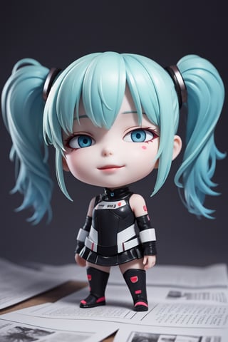 ((1 female)), Hatsune Miku, petite girl, full body, chibi, 3D figure little girl, green hair, twintails, beautiful girl with attention to detail, beautiful delicate eyes, detailed face, beautiful eyes, TheEmpireStyle, white , hi-tech plastic, dynamic and beautiful pose, Star Wars world, natural light, ((real) ) quality: 1.2 )), dynamic long-distance shots, cinematic lighting, perfect composition, super detail, official Art, Masterpiece, (Best) Quality: 1.3), Reflection, High Resolution CG Unity 8K Wallpaper, Detailed Background, Masterpiece, (Photorealistic): 1.2), Random Angle, ((TheEmpireStyle 1.4)), Side Angle, Chibi , full body, mikdef, newspaper wall, TheEmpireStyle,CARTOON_harley_quinn_rebirth_ownwaifu,1girl,IncrsAnyasHehFaceMeme