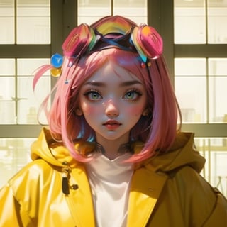 {masterpiece}}}, {{{best quality}}}, {{{ultra-detailed}}}, {cinematic lighting}, {illustration}, 1girls,  yellow raincoat, gotoh hitori, pink hair,Enhance,High detailed 