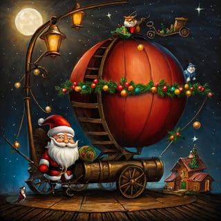 christmas art, madness style, santa claus, fruitcake, harmonious and unified, full of anticipation and excitement, nostalgic and reminiscent, industrial lighting, cartoon moonster, bangerooo, in the style of esao andrews