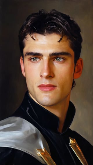 a young handsome prince wearing military royal outfit with armor, wearing a gold jeweled crown, ((sean o pry)), outdoors (dark age, war setting, kingdom village), medieval hero, blue regal style coat, (royal commander attire:0.4), royalty, victorian era, black hair, thick eyebrows, ethereal, manly, hairy, chest hair, youthful, stubble, 16 years old, envious, shiny, heroic, pale skin, defined jawline, crooked nose, hot, captain, lustful, masculine, mythology, medieval, fantasy, young, alpha male, handsome male, high fantasy, art by wlop, facing in front, portrait close-up, renaissance painting, masterpiece, caucasian, game of thrones,
8k, cinematic lighting, very dramatic, very artistic, soft aesthetic, innocent, art by john singer sargent, greg rutkowski, oil painting, Camera settings to capture such a vibrant and detailed image would likely include: Canon EOS 5D Mark IV, Lens: 85mm f/1.8, f/4.0, ISO 100, 1/500 sec