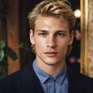 GQ, handsome italian teen man in a party, 2000s, thick eyebrows, defined jawline, crooked nose, mature, 19 years old, slender, punk, stubble, scruffy face, hot, strawberry blonde hair, youthful, boy band, Masterpiece, male model, photography, european, fashion editorial, menswear, Portrait, seductive pose, Mike Faist, Gabriel Aubry, Matheo Renoir, calvin klein, chuck greene, men's magazine, fashion campaign, photography by Hugo Comte, 

8k, cinematic lighting, very dramatic, very artistic, soft aesthetic, innocent, realistic, masterpiece, Camera settings to capture such a vibrant and detailed image would likely include Canon EOS 5D Mark IV, Lens 85mm f/1.8, f/4.0, ISO 100, 1/500 sec,hdsrmr, cinema verite, film still, ((perfect anatomy): 1.5), best resolution, maximum quality, UHD, life with detail, analog, cinematic moviemaker style