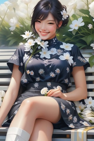 potrait of beautiful girl with beautiful smile holding a flower, higly detailed, trending on artstation, digital art, by stanley artgerm lau, wlop, rossdraws, james jean, andrei riabovitchev, marc simonetti, yoshitaka amano