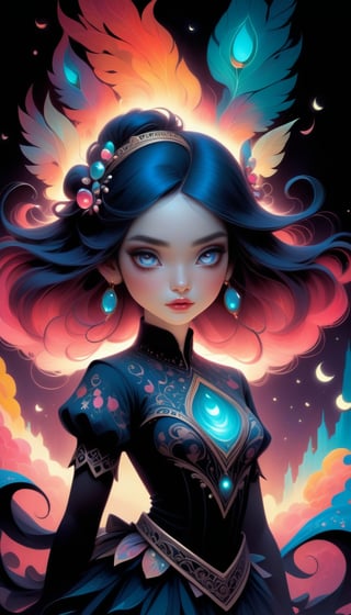 (A hyper-detailed digital artwork, drawing inspiration from the likes of Greg Simkins, Andy Kehoe, Mark Davis, Jasmine Becket Griffith, Hikari Shimoda, and Hsiao-Ron Cheng, featuring ornate and complex designs with a palette of vibrant colors that evoke a sense of mystery), Detailed Textures, high quality, high resolution, high Accuracy, realism, color correction, Proper lighting settings, harmonious composition, Behance works,Leonardo Style,pturbo,A girl dancing ,sad