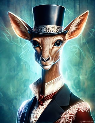 (head and shoulders portrait:1.2), (anthropomorphic gerenuk  :1.3) as vampire , zorro mask, top hat , holographic glowing eyes, wearing 17th century outfit , (outline sketch style:1.5), surreal fantasy, close-up view, chiaroscuro lighting, no frame, hard light, in the style of esao andrews, DonM3lv3nM4g1cXL