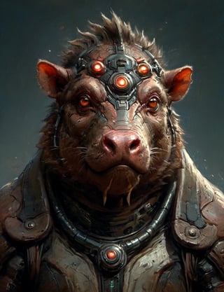 (close up, head and shoulders portrait:1.3), anthromorphic, High tech cybernetic (dragon:1.2) (babirusa:1.7), multi Eyes,Glowing mechanical eyes, high-tech cybernetic body, futuristic power armor, bounty hunter ,xl_cpscavred,mad-cyberspace,cyberpunk