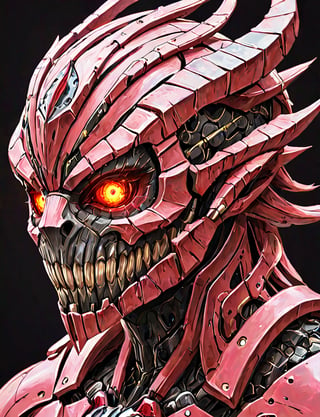 (head and shoulders portrait:1.2), a Warforged cobra , sentient construct of gleaming ruby and black metal and gears, is dressed in intricately detailed armor. dark background , Inspired by the art of Destiny 2 and the style of Guardians of the Galaxy,art_booster