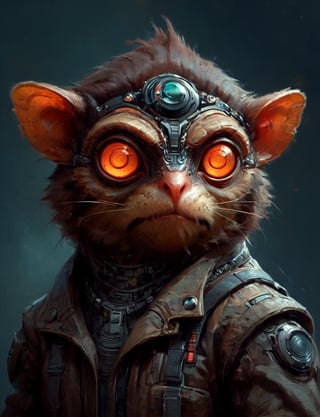 (close up, head and shoulders portrait:1.3), anthromorphic, High tech cybernetic (dragon:1.2) (tarsier:1.7), multi Eyes,Glowing mechanical eyes, high-tech cybernetic body, futuristic power armor, bounty hunter ,xl_cpscavred,mad-cyberspace,cyberpunk