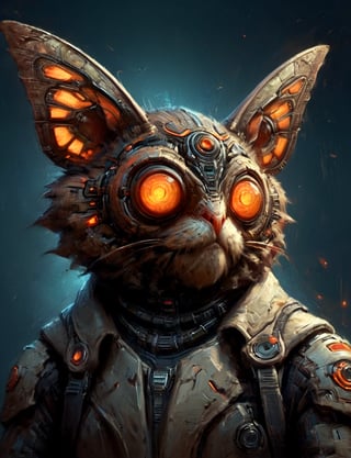 (close up, head and shoulders portrait:1.3), anthromorphic, High tech cybernetic (tarsier:1.2) (moth:1.7), multi Eyes,Glowing mechanical eyes, high-tech cybernetic body, futuristic power armor, bounty hunter ,xl_cpscavred,mad-cyberspace,cyberpunk