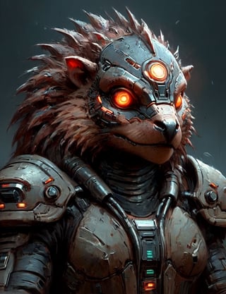 (close up, head and shoulders portrait:1.3), anthromorphic, High tech cybernetic (dragon:1.2) (echidna:1.7), multi Eyes,Glowing mechanical eyes, high-tech cybernetic body, futuristic power armor, bounty hunter ,xl_cpscavred,mad-cyberspace,cyberpunk