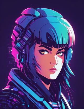 head and shoulders portrait, (anthropomorphic ram:1.3) , sci-fi warrior , 80s anime style, glitch art, flat colors, key visual, vibrant, studio anime, minimalistic