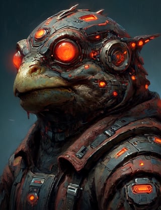 (close up, head and shoulders portrait:1.3), anthromorphic, High tech cybernetic (eagle:1.2) (toad:1.7), multi Eyes,Glowing mechanical eyes, high-tech cybernetic body, futuristic black power armor, bounty hunter ,xl_cpscavred,mad-cyberspace,cyberpunk