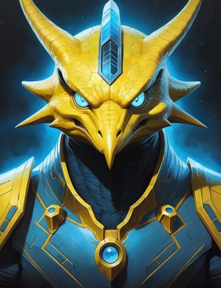 head and shoulders portrait, yellow legendary_pokemon , illuminated eyes,  symmetrical features, bioluminescent, High definition, 8k, oil painting, detailed masterpiece. Translucent image, professional sinister concept art, by artgerm and Greg Rutkowski, an intricate, elegant and highly detailed digital painting, concept art, soft and sharp focus, illustration, in the style of Simon Stalenhag, Wayne Barlowe and Igor Kieryluk.,arcane