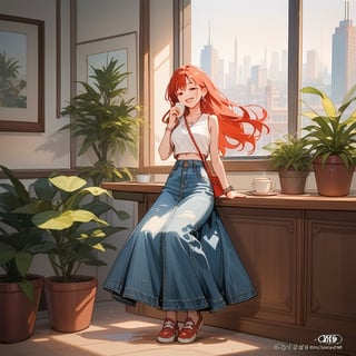 Score_9, Score_8_up, Score_7_up, Score_6_up, Score_5_up, Score_4_up,

((Cinematic)), (extremely detailed fine touch: 1.2),(masterpiece), (best quality), (concept art),1girl, solo, long hair,  skirt, red hair, holding, jewelry, standing, full body,inside a cafeteria to buy a cup of coffee, shoes, sleeveless, indoors, hand up, bag, bracelet, crop top, plant, denim, footwear, shirt, long skirt, watch, handbag, wristwatch, potted plant, wide shot, photo background, sex, long_sleeves, perfect hands,perfect face, perfect eyes, perfect mouth, cityscape, jaeggernawt,girlnohead, smooth lighting,art, illustration, romantic background, watercolor splash, soft blending, loose lines, smooth shadow, sweet, happy, sexy pose,smiling,

