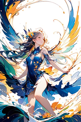 "A beautiful, realistic fairy partially merged with an abstract painting. The fairy has delicate, translucent wings, flowing hair, and intricate details on her dress, which are rendered in a highly realistic style. Parts of the fairy are lost within the abstract elements of the painting, blending seamlessly with bold, dramatic brushstrokes and vibrant colors. The abstract painting uses a dynamic mix of Burnt Sienna, Cadmium Yellow, Ultramarine Blue, and Sap Green, with touches of white and black. The contrast between the hyper-realistic fairy and the abstract background creates a mesmerizing and surreal composition."
