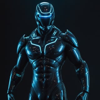 In a distant future, a genetic warrior stands poised for battle, clad in a sleek carbon-fiber suit that seems to meld seamlessly with their body. The suit, engineered from advanced carbon-based materials, reflects a subtle iridescence under the futuristic neon lights of the battlefield.