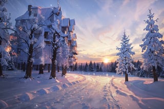 beautiful  view of winter wonderland, snowing outside, cozy warm, beautiful, lovely winter, winter, snow, snowing, warm and sunny outside, beautiful nature, sun raws, dusk, beuatiful, gorgeous, nature 8k, hd, high quality,
 cozy 