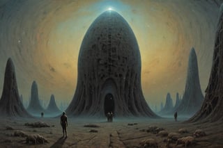 Sidereal space inhabited by strange beings, by Zdislaw Beksinski