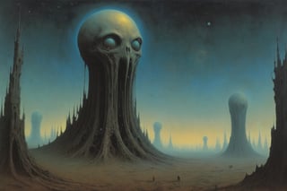 Sidereal space inhabited by strange beings, by Zdislaw Beksinski