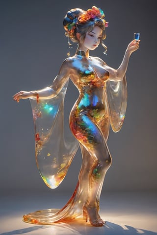 ultra Realistic,Extreme Detailed,beautiful Prism light,stardust,rainbow-colored light,
Glass made ultra Detailed transparent oiran Girl,ultra transparent,wearing luxury high-tech kimono,walk,
dancing oiran 