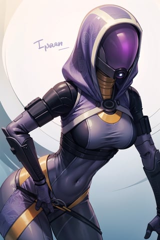 tali, leaning_forward, wide_hips, alien_girl, helmet, upper body focus, faceless, voluptuous