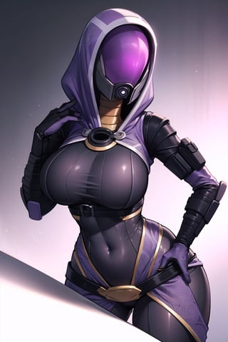 tali, leaning_forward, wide_hips, alien_girl, helmet, upper body focus, faceless, voluptuous