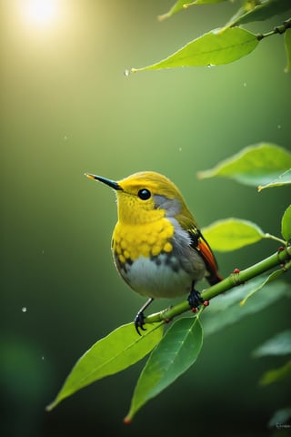 Rainwater, sweet-scented osmanthus tree, sweet-scented osmanthus, bamboo, close-up of bamboo leaves, colorful and beautiful birds, mellow and cute birds (documentary photo: 1.3). BREAK (full body shot: 1.2), perched on a branch, creative shadow play, eye level, BREAK (shot on Canon EOS 5D: 1.4), Fujicolor Pro film, Miko Lagerstedt style/Liam Wong/Nan Goldin/Lee Friedlander, BREAK (photorealism :1.3), vignette, highest quality, detailed and intricate, original footage, digital painting, moonster