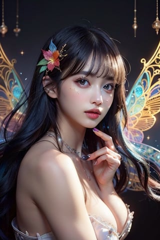 highres, best quality, masterpiece, (elegant:1.2), (erotic:1.5), (delicate:1.5), front shot, fairy_wings, flying, flight, woods, dappled sunlight, dynamic light, fantasy, fantasy art, (ultradetailed:1.5), (intricate:1.5), (fairycore aesthetic:1.4), (perfect female form:1.5), DonMF41ryW1ng5,girl, colorful_girl_v2, beautiful Korean 20yo girl, idol face, {beautiful and detailed eyes}, {normal limbs and fingers}, ((accurate hands without incongruity)), Golden ratio, perfect body ratio, The face of a young actress in korea, high details, High quality, beauty face, perfect face, beautiful accurate face (eyes, nose and mouth), medium_breasts, Detailed face, Detailed eyes, perfect foot, perfect hand, perfect fingers, Clean facial skin, slim and perfect body, Glamor body type, hips up, film grain, realhands, looking at viewer,colorful_girl_v2,Realism,chinatsumura