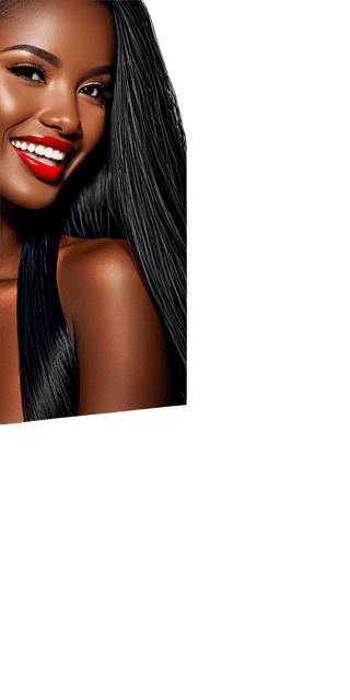 (best quality, masterpiece, top quality, highres, 8K, official art, beautiful and aesthetic:1.2), sharp focus, Generate hyper realistic image of a beautiful African student model, beautiful as if alive, close up face, ((( very dark black skin))), looking at the viewer, black very long straight hair, mesmerizing blue eyes, fairy smile, makeup, black skin, red lipstick, earring, necklanc, shiny, glistening skin

I used a 90×60 cm softbox as main light, derezzation was done with a 100 cm silver derezz. I like the light because it's really soft. I lit the background with a base reflector with an orange colour foil on it.  Here you can see a darker tonal world with deeper blacks and more suggestive highlights. The orange light on the background adds warmth to the image, creating a romantic mood. black background