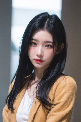 ((Fujifilm)), solo, {beautiful and detailed eyes}, feild style, girl in cool custume, medium breast, calm expression, natural and soft light, brown hair, delicate facial features, cnc_cc, nude, black_jacket, beautiful_korean_girl, realhands,chaeryeong, small_head