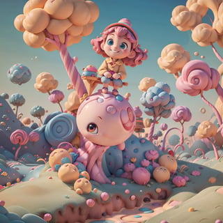 Cartoon Illustration of Emma, a small girl with pink curly hair, bright eyes, and a cute helmet, holding an English dictionary, cute, beautiful, sweet, innocent, smiling, 
The background should feature a futuristic cityscape to enhance the sense of the future. Incorporate technological elements such as floating English letters, a floating cloud library, and radiant brain-shaped machines to convey a modern feel to English learning. Include open books with colorful English words, pictures, or learning cues to represent the richness of learning. Use bright and lively colors, and add distinctive elements such as a logo for "HappyBrain English Lab" Please write in English.
3d cartoon, extremely detailed, dynamic angle, 
Pixar style, Ghibli Studio, 
8k, octane render, 
natural lighting, hyperrealistic, masterpiece artwork, best quality, 
baby face, DonMF41ryW1ng5 ,DonML34f, organic,Clay Animation,candyland