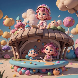 Cartoon Illustration of Emma, a small girl with pink curly hair, bright eyes, and a cute helmet, holding an English dictionary, cute, beautiful, innocent, and smiling, in a futuristic cityscape to enhance the sense of the future.
floating English letters, a floating cloud library, and radiant brain-shaped machines to convey a modern feel to English learning. 
Include open books with colorful English words, pictures, or learning cues to represent the richness of learning. Use bright and lively colors, and add distinctive elements such as a logo for "HappyBrain English Lab" Please write in English.
3d cartoon, extremely detailed, dynamic angle, 
Pixar style, Ghibli Studio, 
8k, octane render, 
natural lighting, hyperrealistic, masterpiece artwork, best quality, 

baby face, DonMF41ryW1ng5 ,DonML34f, organic,Clay Animation,candyland,