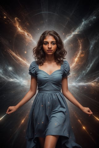 A girl standing inside a Magic realms, no in earth, other dark world, magic dress, gown, multtiunivere, infinity, infinity stones, (boy  hair cut ) picture perfect,   detailed body,  (realistic ambient light,  perfect body,  light freckle,  realistic details,  beautiful oblong face,  extremely high quality RAW photograph,  detailed background,  intricate,  exquisite details and textures,  highly detailed,  ultra detailed photograph,  warm lighting,  4k,  sharp focus,  high resolution,  detailed skin,  detailed light blue cat eyes,  8k uhd,  dslr,  high quality,  film grain,  Fujifilm XT3, full body portrait, looking_at_the_viewer, 
,perfect,Mallu girl ,explosionmagic 